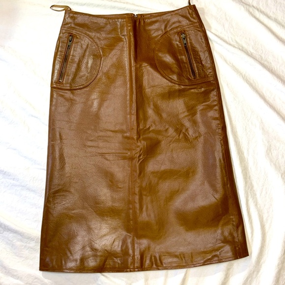 The Vestry Vintage Midi 100% soft Leather Skirt, Circle Pockets, Size 10, NWT - Picture 1 of 15